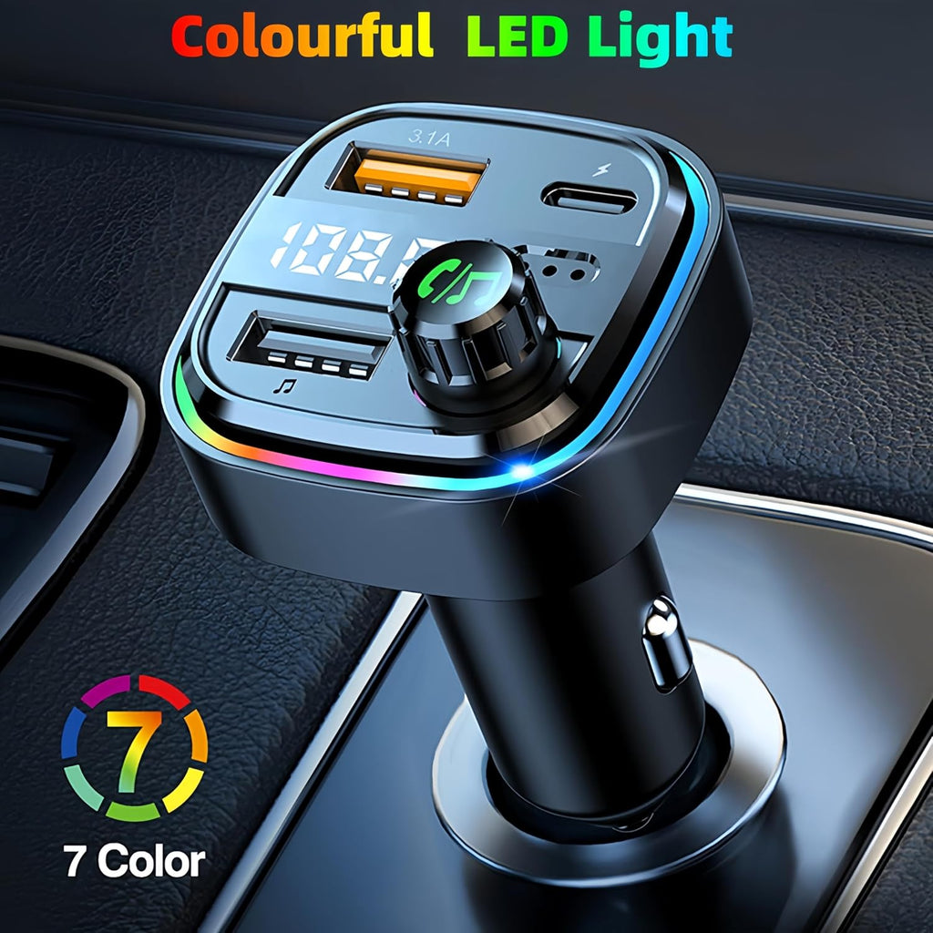 Bluetooth FM Transmitter for Car Phone Charger, Wireless Bluetooth Car Adapter with USB C PD 30W Fast Charging, Hands-Free Calling, Hifi Bass Sound, USB Drive, LED Display for Iphone & Samsung
