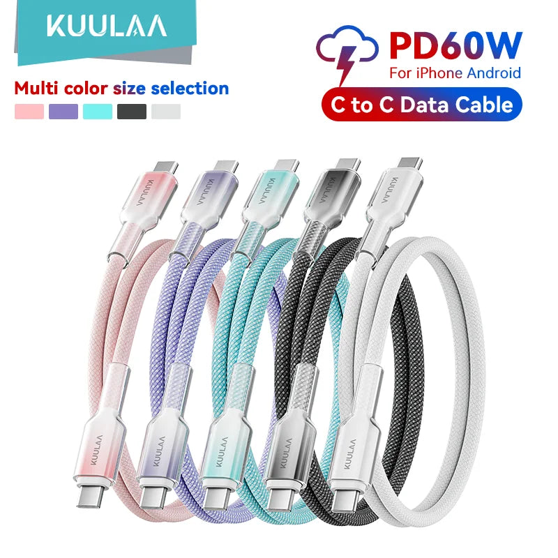 USB C Cable to USB Type C Cable PD 60W Fast Charger Cord USBC to Type-C Cable for Iphone16 15 Samsung Macbook Ipad Xiaomi