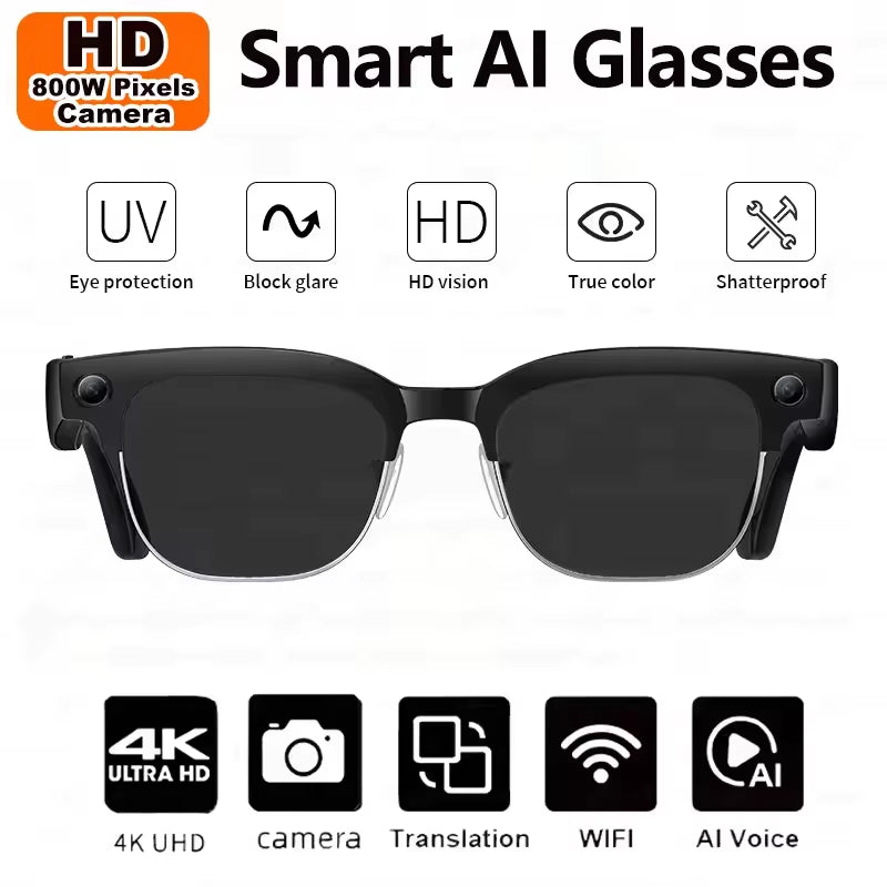 2026 New 8K HD AI Smart Glasses Men with Chat GPT 800MP Camera Bluetooth Call AI Translation Voice Assistant Control Unisex Sung
