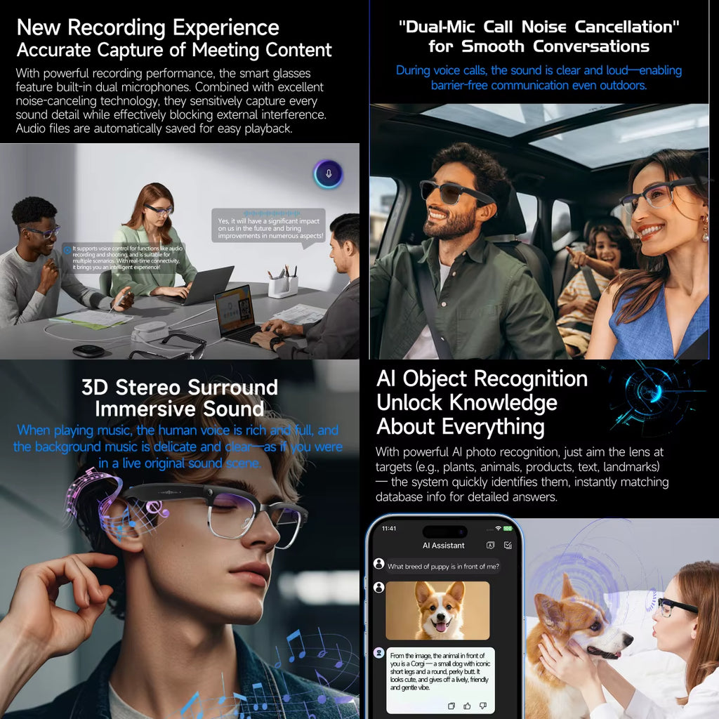 2026 New 8K HD AI Smart Glasses Men with Chat GPT 800MP Camera Bluetooth Call AI Translation Voice Assistant Control Unisex Sung