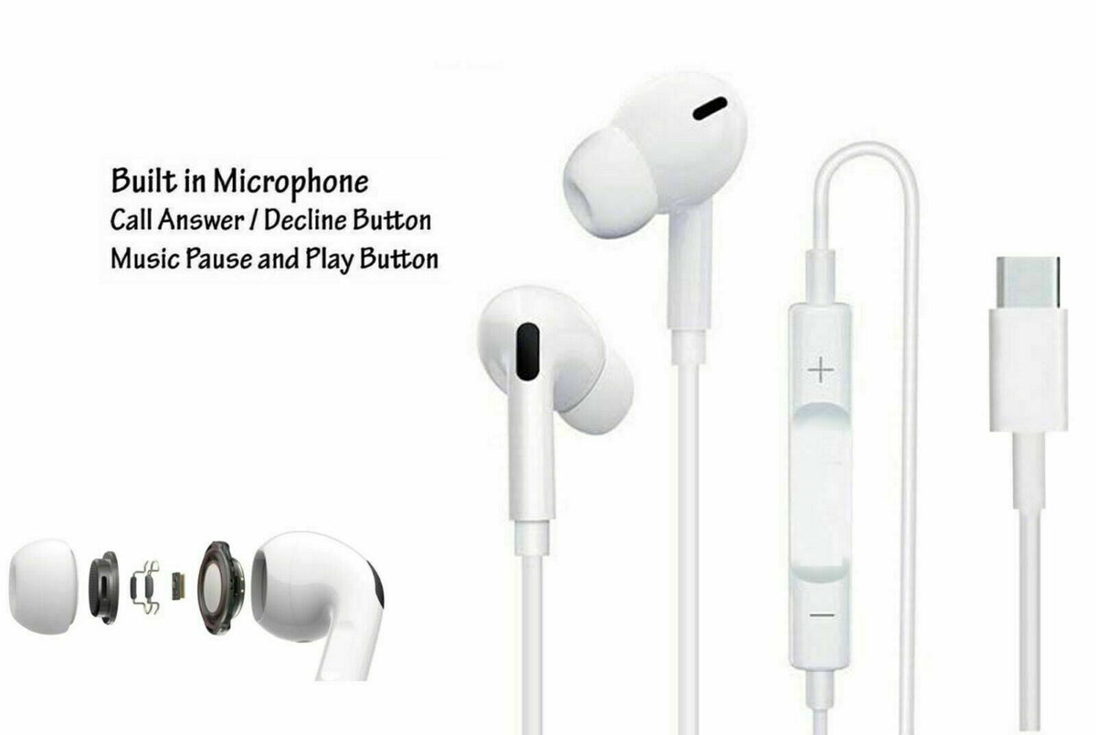 Type C USB-C Earphones for Huawei P50 Mate 20 P30 Pro T Headphones with Mic