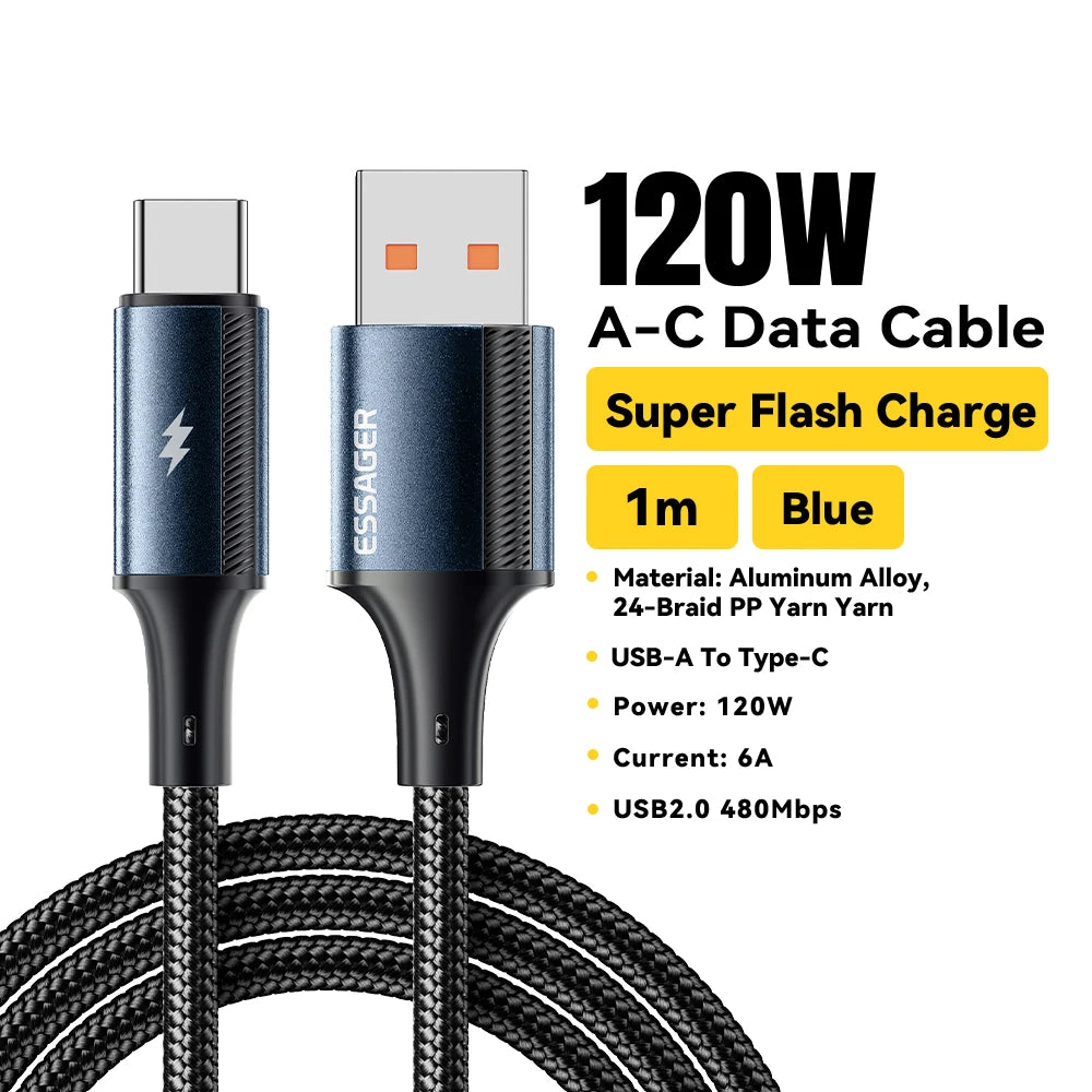 6A USB Type C Cable for Xiaomi 11 Realme Huawei 120W Fast Charging Charger USB C Data Cord Type C Cable for Samsung OPPO