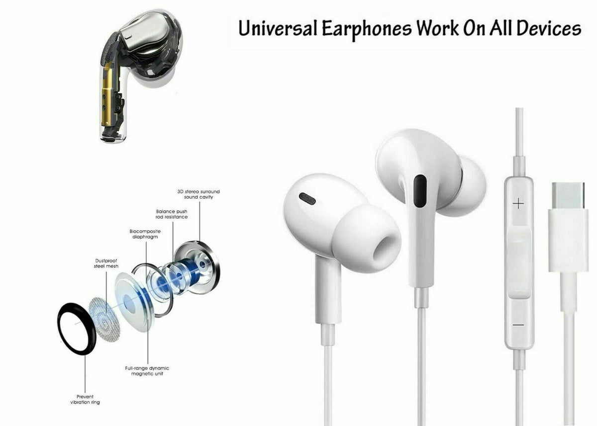 Type C USB-C Earphones for Huawei P50 Mate 20 P30 Pro T Headphones with Mic