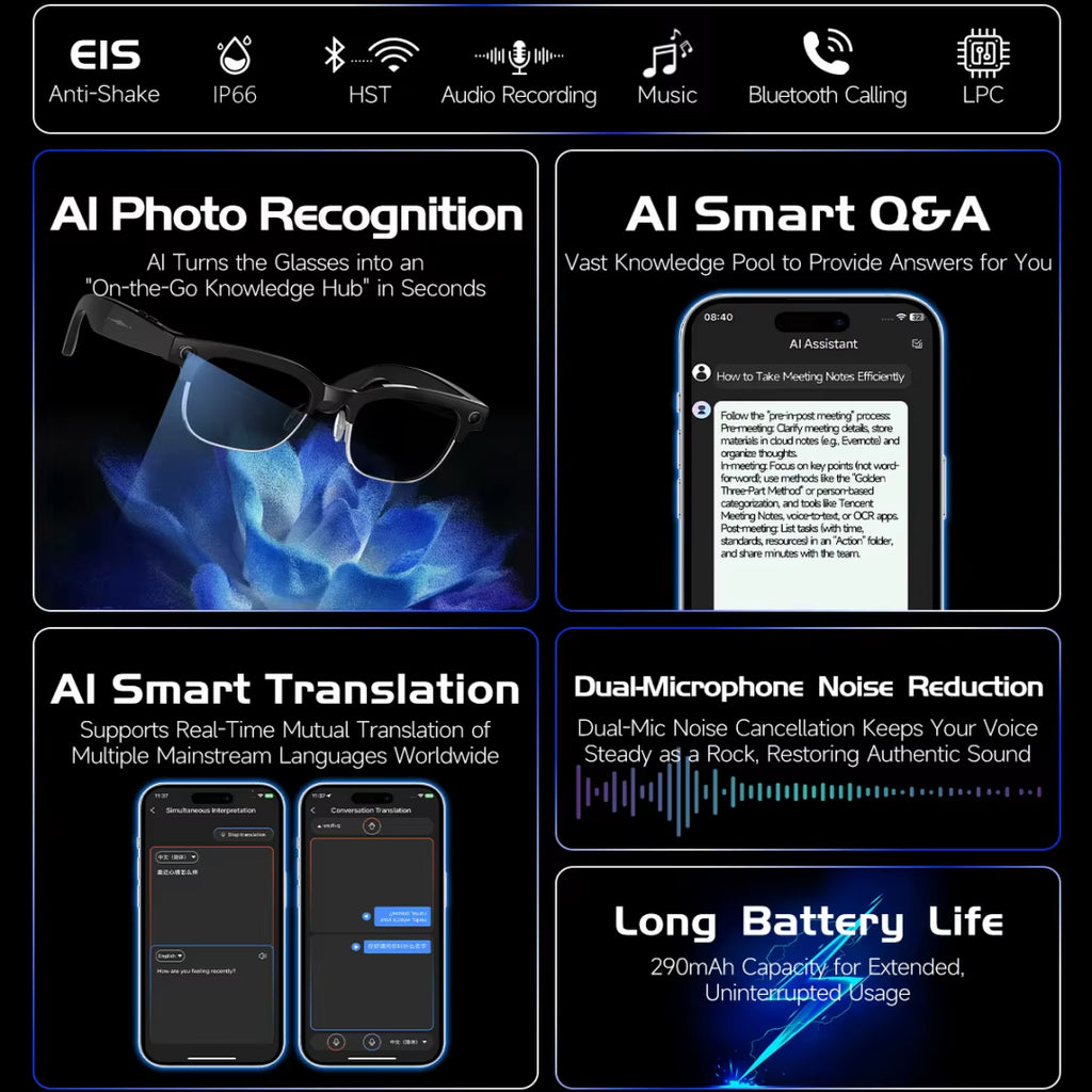 2026 New 8K HD AI Smart Glasses Men with Chat GPT 800MP Camera Bluetooth Call AI Translation Voice Assistant Control Unisex Sung