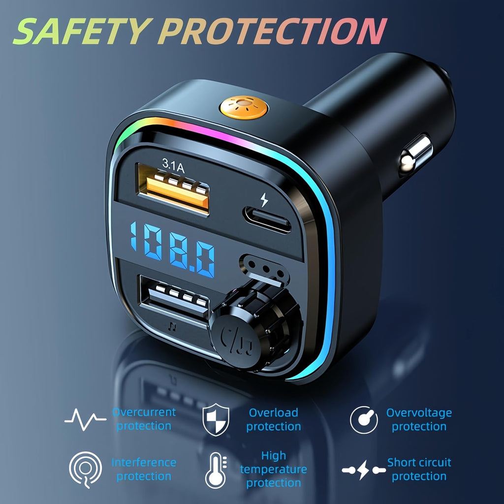 Bluetooth FM Transmitter for Car Phone Charger, Wireless Bluetooth Car Adapter with USB C PD 30W Fast Charging, Hands-Free Calling, Hifi Bass Sound, USB Drive, LED Display for Iphone & Samsung