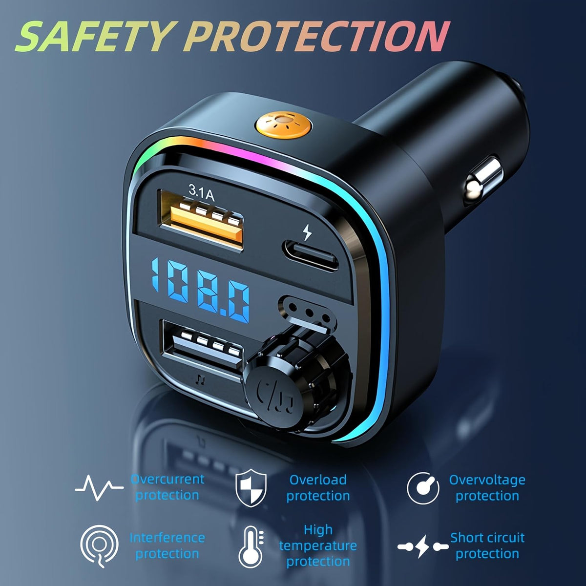 Bluetooth FM Transmitter for Car Phone Charger, Wireless Bluetooth Car Adapter with USB C PD 30W Fast Charging, Hands-Free Calling, Hifi Bass Sound, USB Drive, LED Display for Iphone & Samsung