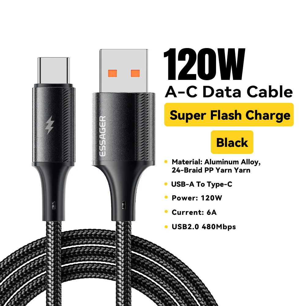 6A USB Type C Cable for Xiaomi 11 Realme Huawei 120W Fast Charging Charger USB C Data Cord Type C Cable for Samsung OPPO