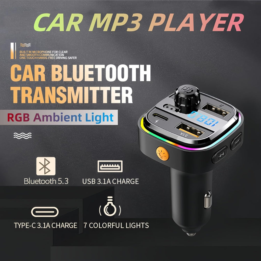 Bluetooth FM Transmitter for Car Phone Charger, Wireless Bluetooth Car Adapter with USB C PD 30W Fast Charging, Hands-Free Calling, Hifi Bass Sound, USB Drive, LED Display for Iphone & Samsung