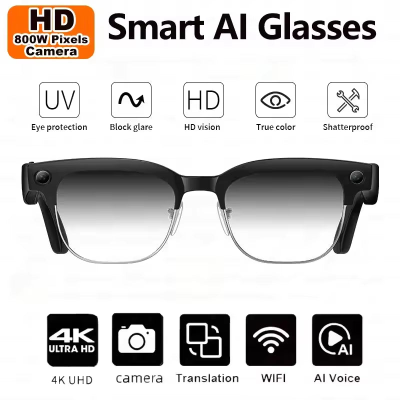 2026 New 8K HD AI Smart Glasses Men with Chat GPT 800MP Camera Bluetooth Call AI Translation Voice Assistant Control Unisex Sung